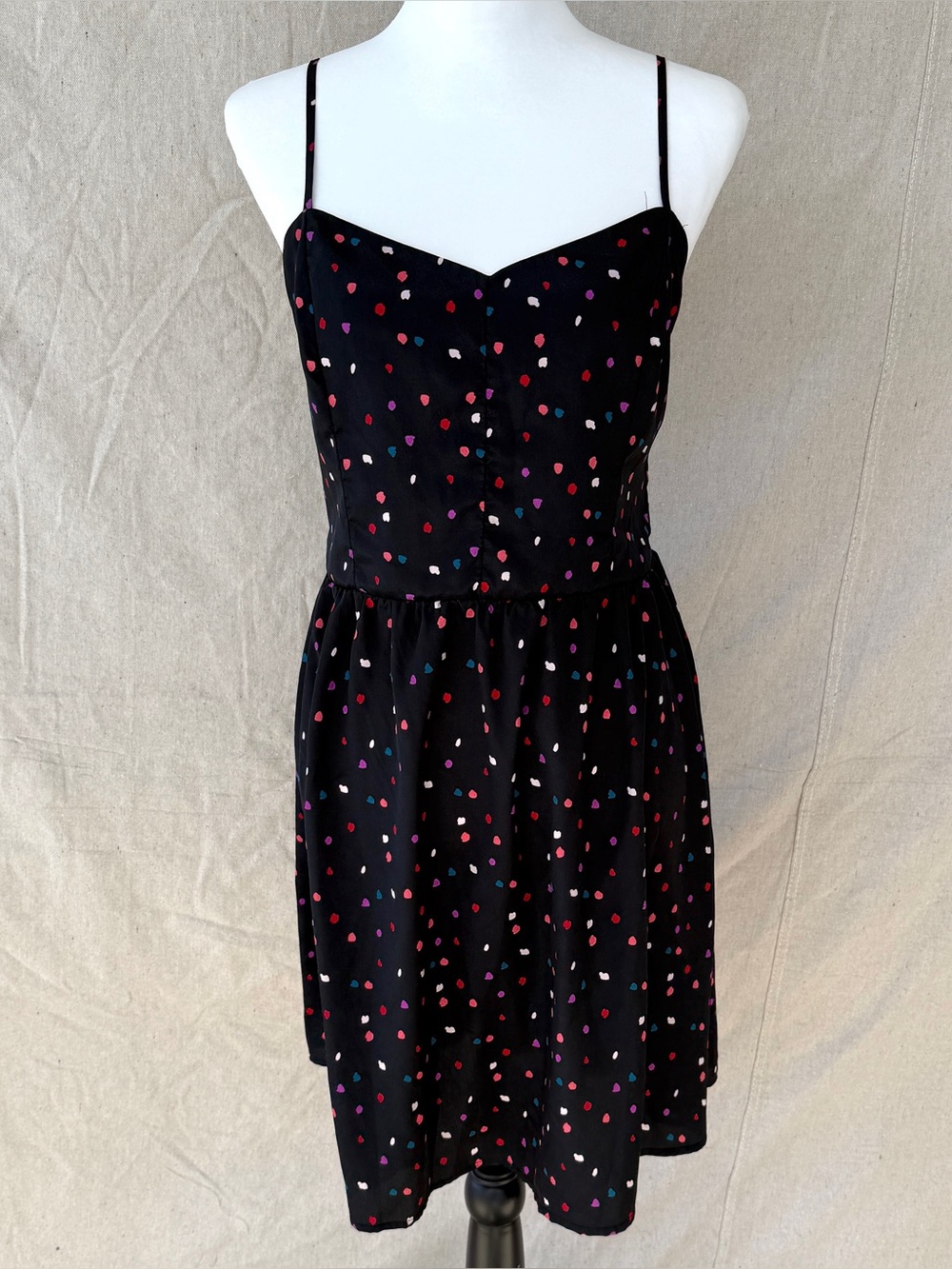 Gap Size Medium Black Multicolored Confetti/Polka Dot Print Fit Flare Dress